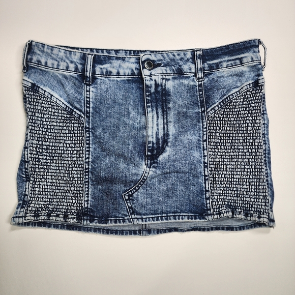 Retrofete Ryder Denim Mini Skirt Womens Large Blue Smocked Side Stretch Designer